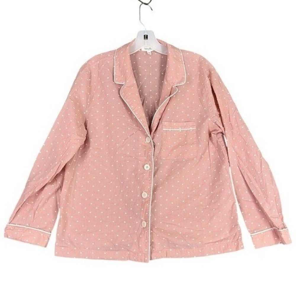 Haven Pajama Top Womens Medum Pink Polka Dot‎ Cotton Button Up Night Shirt Pjs